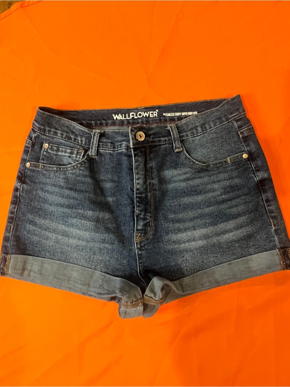 Wallflower Dark Blue Cuffed Denim Shorts